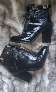 Patent leather booties